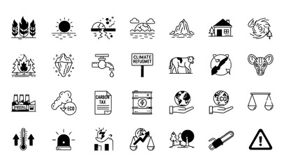Climate Change Impact Line Icons Collection Editable Stroke Vector Illustration for Environmental Awareness