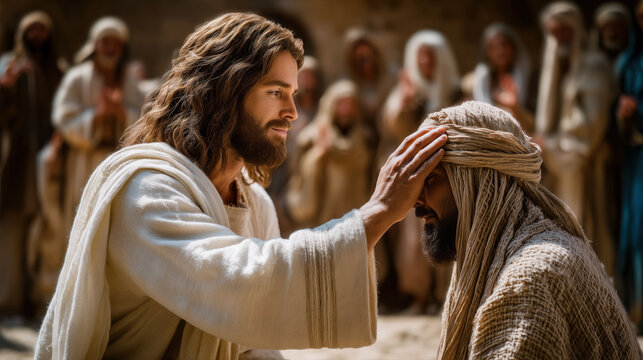 Jesus Christ Heals Blind Man; Bible Parable