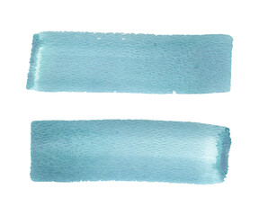 Two abstract blue, light, turquoise, sea, sky, bright color watercolor brush strokes with granulation texture. Hand drawn paint splash template for design background element.