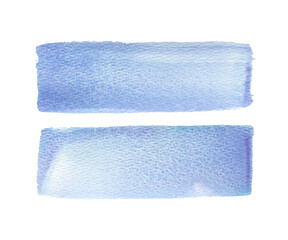 Abstract hand drawn wide watercolor brush strokes blue, light, sky, sea, purple with granulation texture in blue. Artistic design element for creative project.