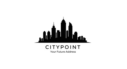 Fototapeta premium Citypoint logo with skyscraper silhouette.