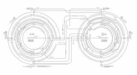 Obraz premium Digital blueprint illustration featuring an abstract technical background with a compass and CAD engineering lines for architectural project planning