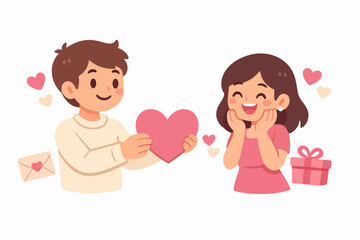 Man giving heart to woman, expressing love and romantic feelings