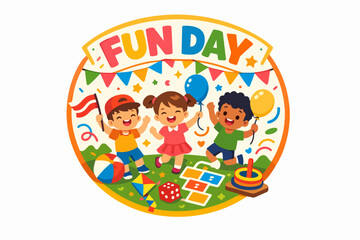 Obraz premium Children celebrating enjoying fun day with games, balloons, and party decorations