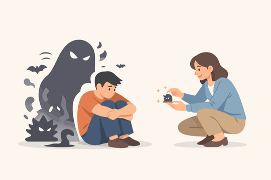 Helping child overcome fear and anxiety, a metaphor for psychological support