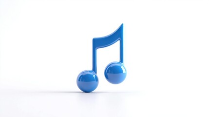 Glossy Blue 3D Music Note Icon Isolated on White Background
