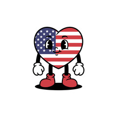 Retro Cartoon American Flag Heart Character