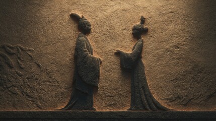Ancient Chinese Han Dynasty Stone Relief Sculpture of Two Figures
