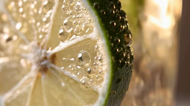 Soda soft drink bubbles with ice cubes slow motion beverage commercial close up refreshment cold liquid advertisement background copy space