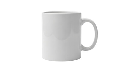 Obraz premium Blank white ceramic coffee mug mockup with handle, side view, isolated on white background