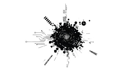 Abstract technology background with black and gray geometric shapes and lines explosion on white background for creative design and innovation concept