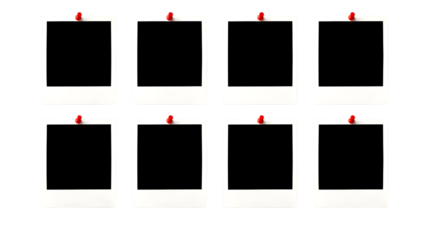 Eight black square blocks with red pushpins isolated PNG with Transparent Background