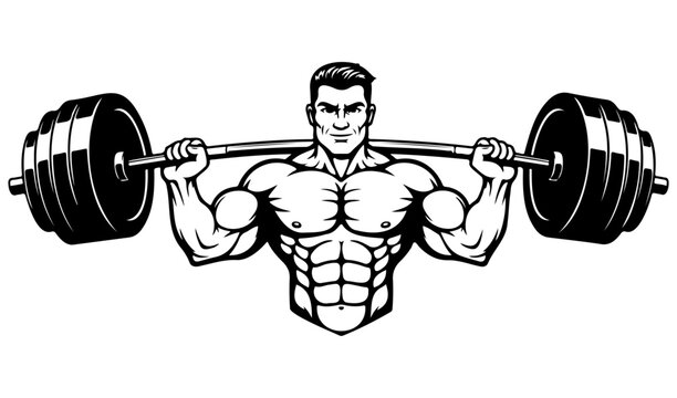 Muscular bodybuilder lifting heavy barbell exercise