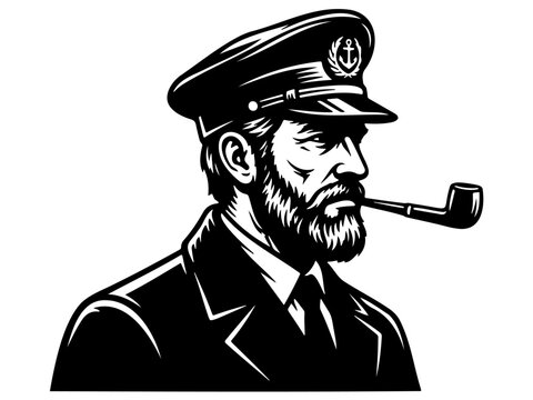 Old sea captain smoking tobacco pipe vintage art