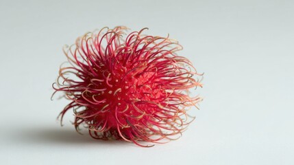 Single Fresh Rambutan Fruit Isolated on White Background