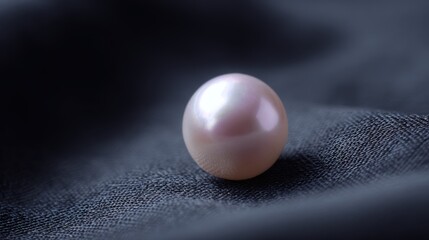 Single Lustrous Pearl on Dark Elegant Fabric Macro Photography