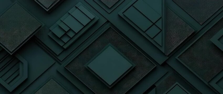 Dark teal geometric pattern background with overlapping layered squares and textured surfaces