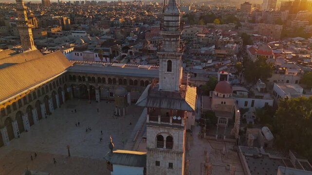 4K drone video of the Umayyad Mosque in Damascus.