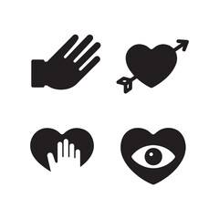 Obraz premium Romantic Love Icons Featuring Hearts With Arrows Hands And Eye Vector Silhouettes. 