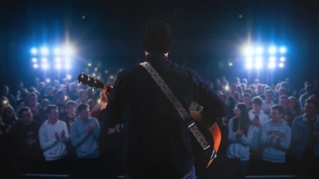 Guitarist Performs Energetically, Enthusiastic Audience Cheers As Musician Delivers Electrifying Performance