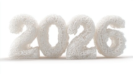 White 3D knitted numbers 2026 isolated on white background