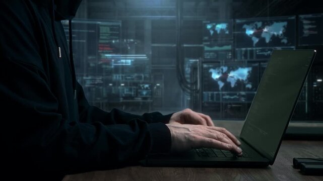 Focused Fingers On Keyboard, Private Operation With Tech Setup And Reflective Dashboard Screens