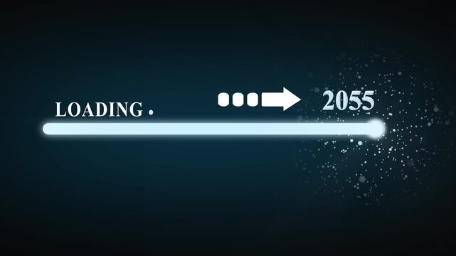 Futuristic Loading Bar Animation with Glowing Progress Indicator and 2055 Text for Sci- Fi U I Background