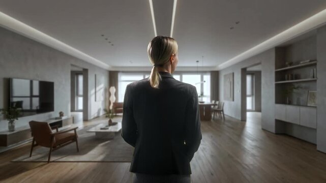 Woman Assesses Property, Female Professional Evaluates Shell Apartment For Market And Value Potential