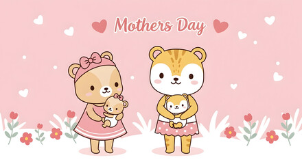 Cute Cartoon Animals Celebrating Mother's Day