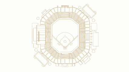 Baseball Stadium Blueprint Top View - Minimalist Outline Design © anis