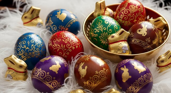 Easter eggs with gold foil details, luxury holiday theme