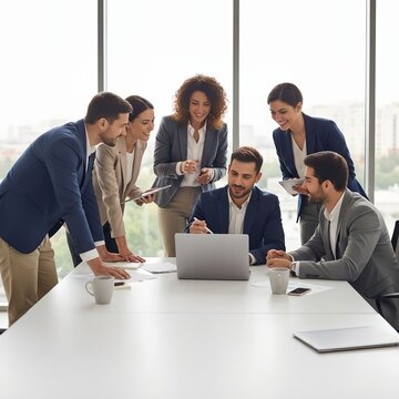 Professional Business Team Collaborating in Modern Office Meeting