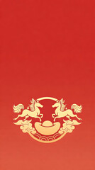 Two horses and gold ingot combination New Year fortune poster