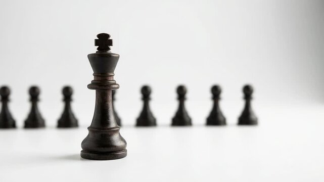 Strategic chess game with a lone king facing a row of pawns symbolizing strategy and confidence