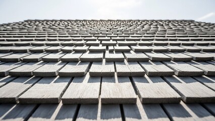 Modern building facade with geometric concrete panels and curved design.