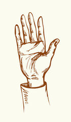 Vector drawing. Man sowing seeds