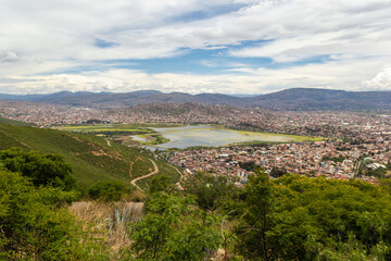 Fototapeta premium Alalay Lagoon from San Pedro Hill viewpoint - Cochabamba, Bolivia