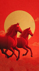 Year of the Horse New Year festive poster background