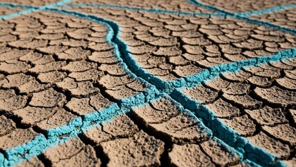 Dry cracked earth with deep fissures and parched soil texture.