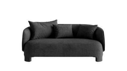 Obraz premium Modern black sofa with pillows on an isolated background. 