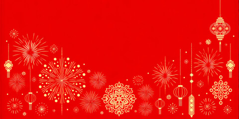 Chinese traditional new year festival lanterns fireworks celebration decoration background