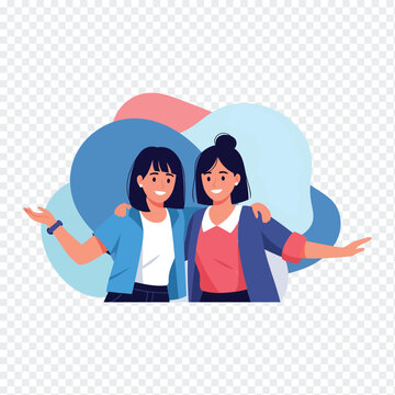 two women standing side by side with arms outstretched