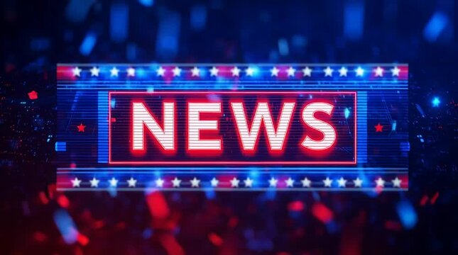 Looping &ldquo;Breaking News&rdquo; banner featuring patriotic symbols and colors, animated continuously with no readable content, designed as a neutral broadcast placeholder conveying urgency without specific in