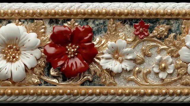 Decorative floral border with gold accents and ornate details