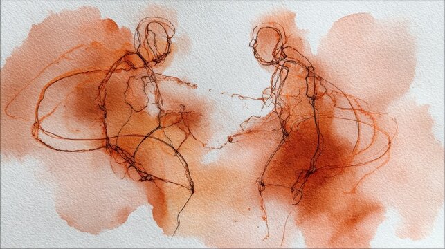 Abstract expressionism painting with dynamic sketches and rich earth tones