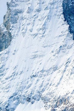 Close up of Snowy Matterhorn Mountain Face Showing Winter Rock and Ice
