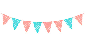 Obraz premium Bunting garland with polka dot flags, celebrating festive events, parties, birthdays, or baby showers