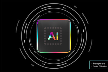 AI Processor Chip with Digital Futuristic HUD Interface