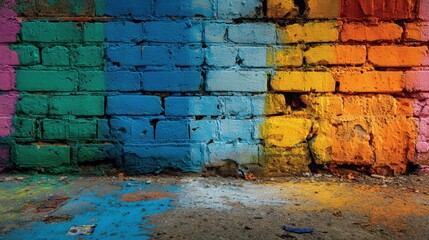 Fototapeta premium Medium shot of a wall painted with varied colored biobased protective layers illustrating environmentally conscious choices for graffiti management