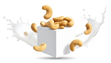 Cashews and milk splash creative food.